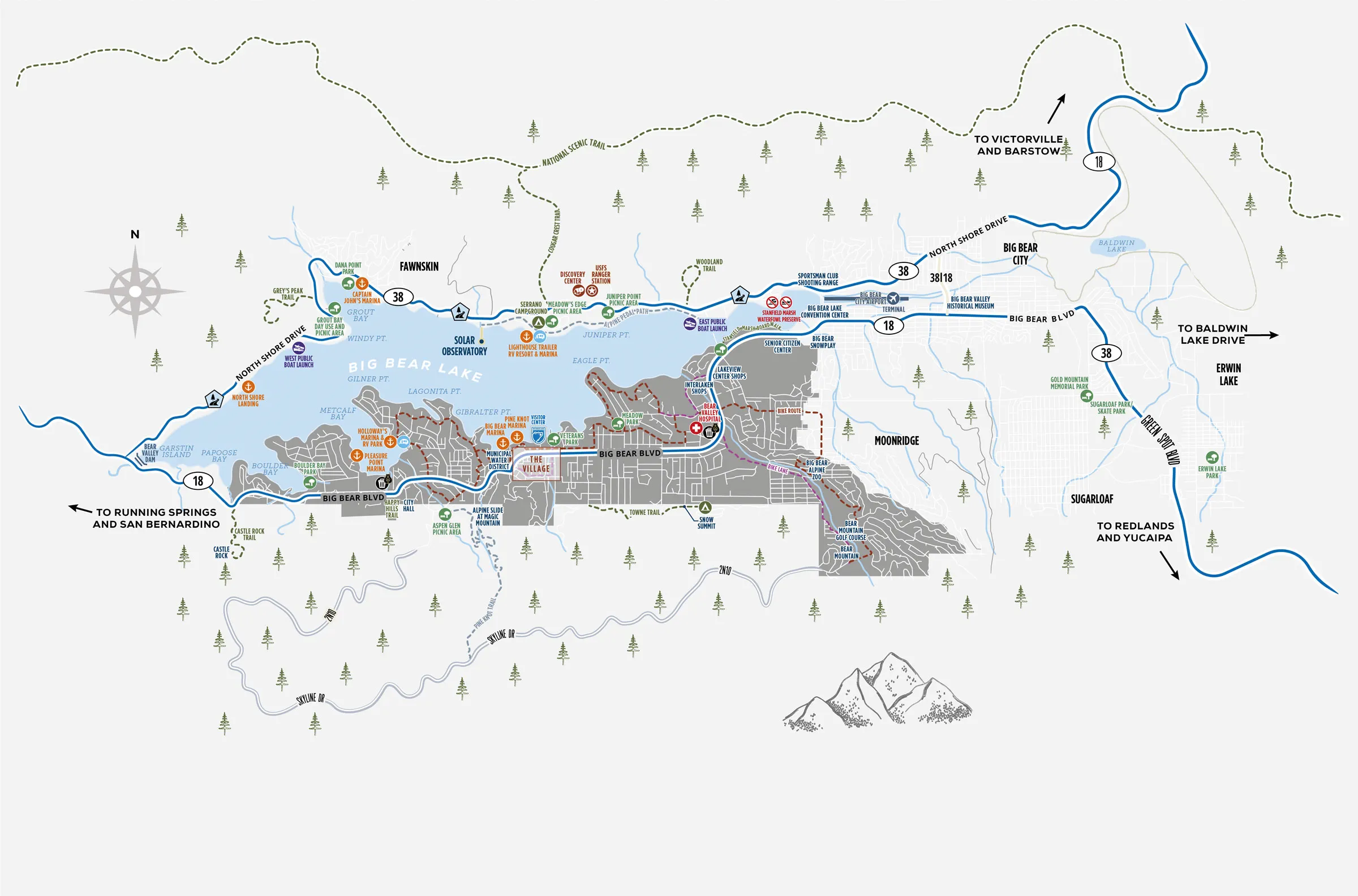 Bike path map for Big Bear Lake
